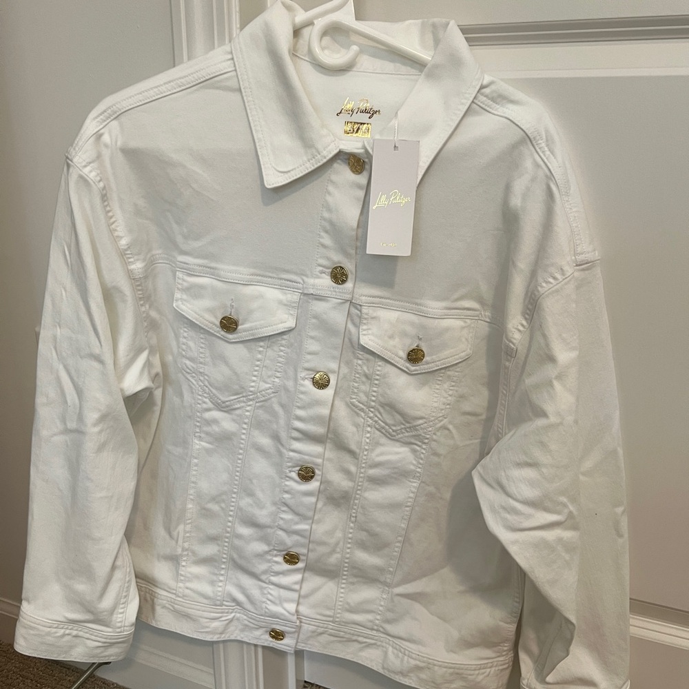 Lilly Pulitzer Women's Ivory Denim Jacket with Gold Accents